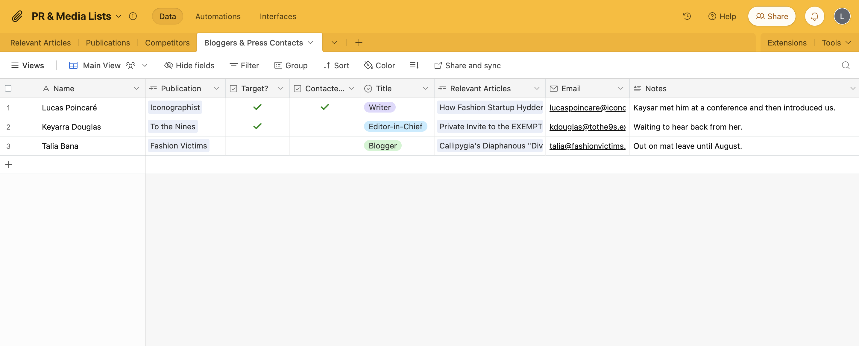 Airtable media list template 